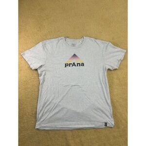 Prana Mens Graphic T Shirt XL Blue Mountain Logo Casual Short Sleeve Tee